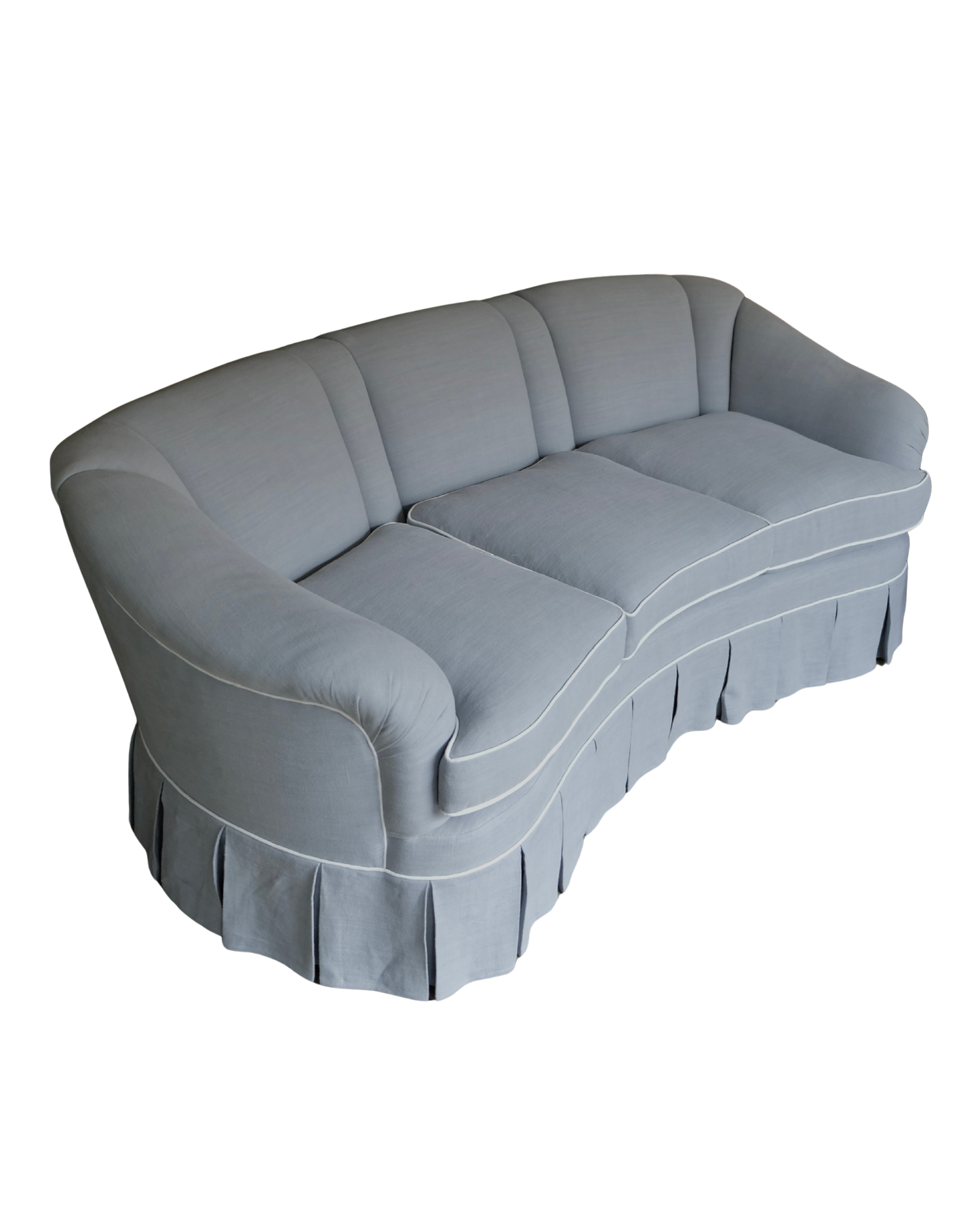 FRENCH POWDER BLUE THREE PIECE PLEATED LINEN SOFA SET