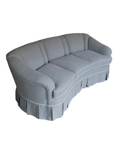 FRENCH POWDER BLUE THREE PIECE PLEATED LINEN SOFA SET