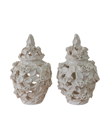PAIR OF SIGNED CERAMIC FLORAL VESSELS