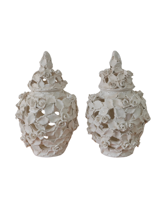 PAIR OF SIGNED CERAMIC FLORAL VESSELS