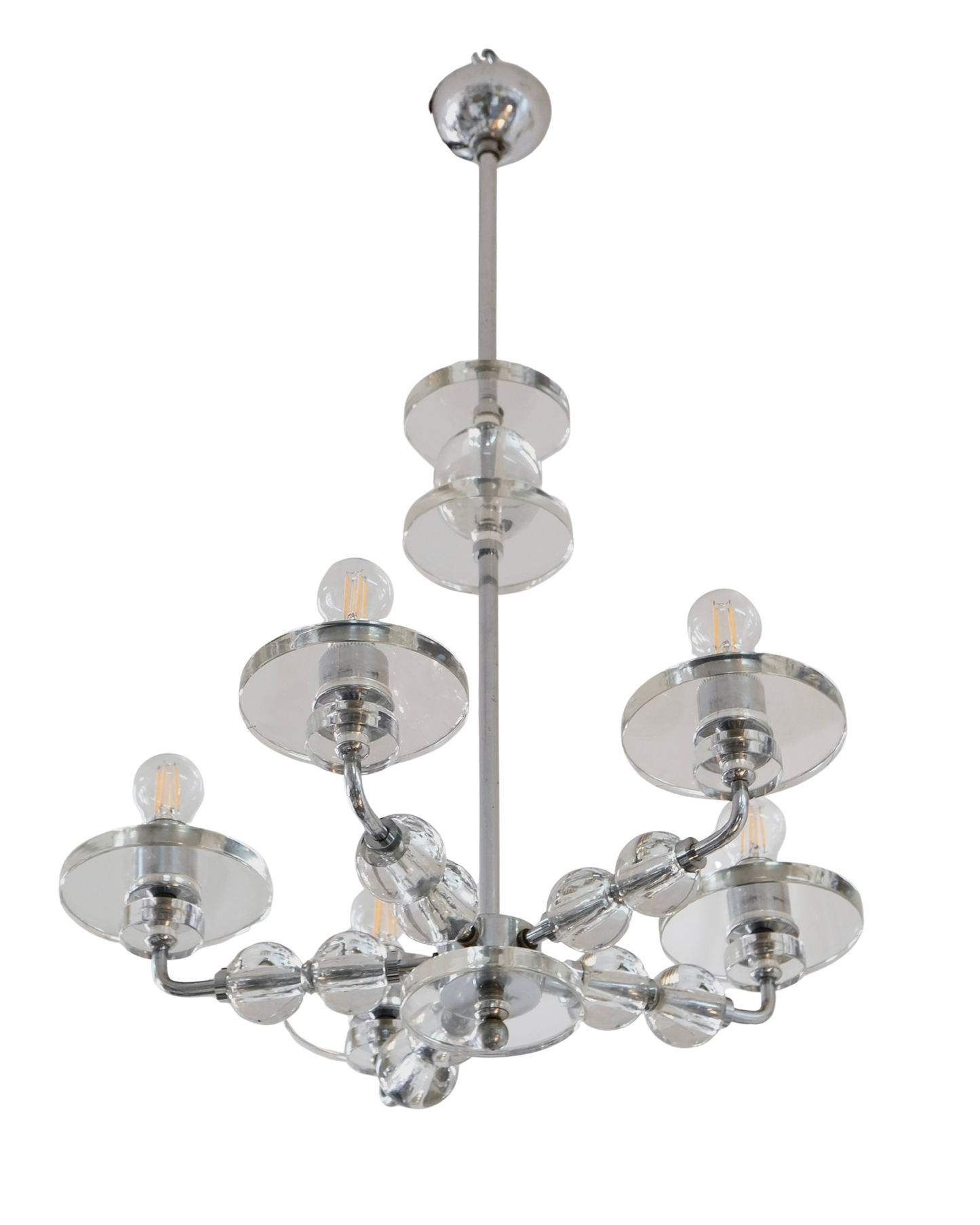 CHROME MODERNIST GLASS DISC PENDANT