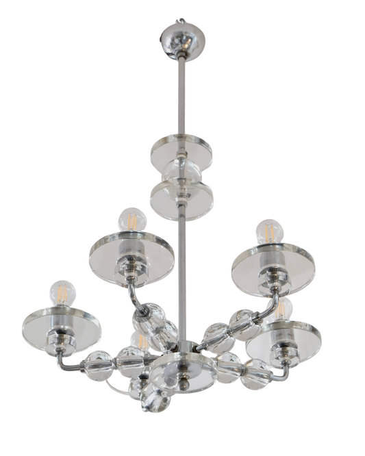 CHROME MODERNIST GLASS DISC PENDANT