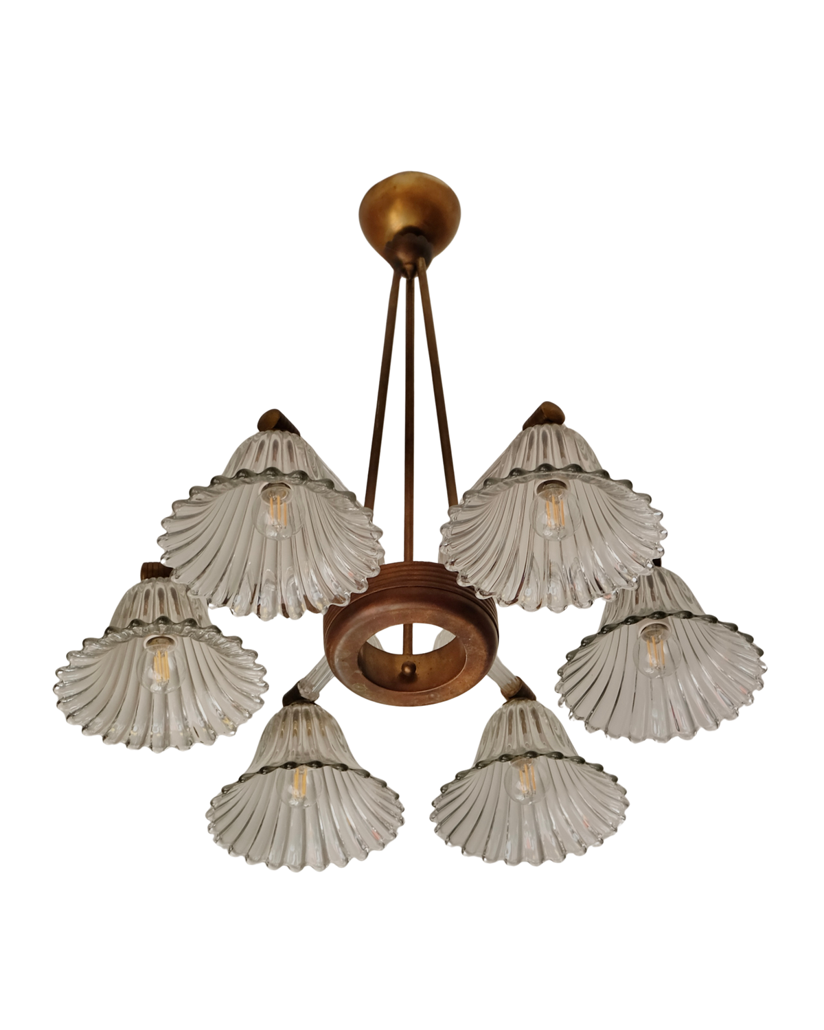 ERCOLE & BAROVIER TULIP GLASS SIX ARMED PENDANT