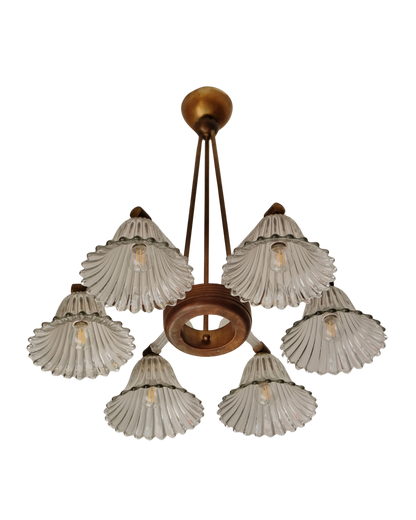 ERCOLE & BAROVIER TULIP GLASS SIX ARMED PENDANT