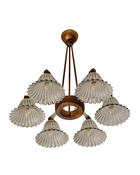 ERCOLE & BAROVIER TULIP GLASS SIX ARMED PENDANT