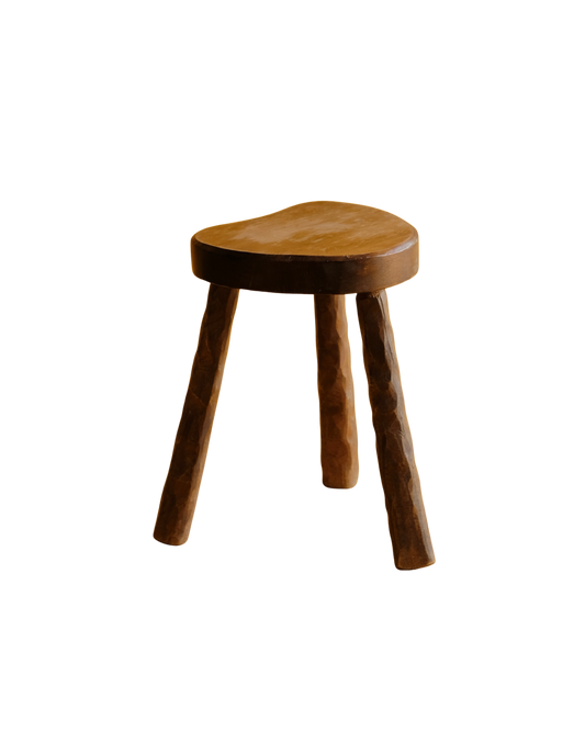 BRUTALIST HANDCARVED STOOL w. DIMPLED LEGS