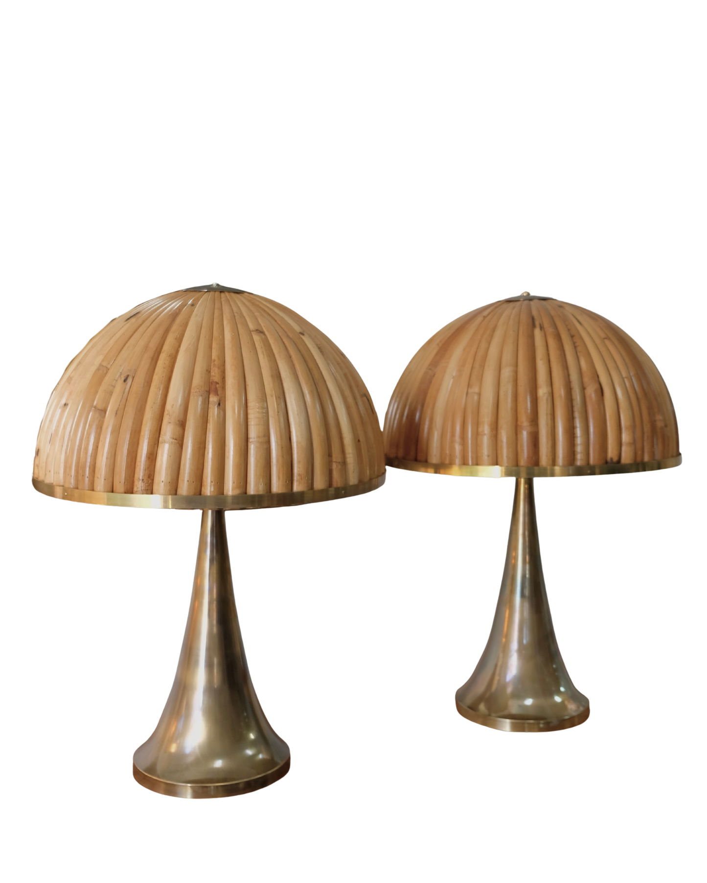 TAPERED BRASS TABLE LAMPS w. BAMBOO SHADE