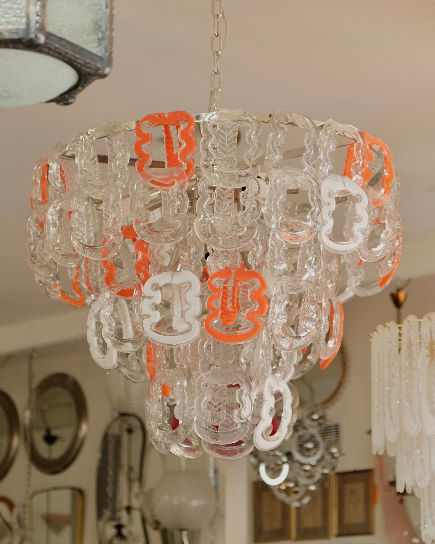 THREE TIERED MULTICOLOURED MURANO GLASS CHANDELIER