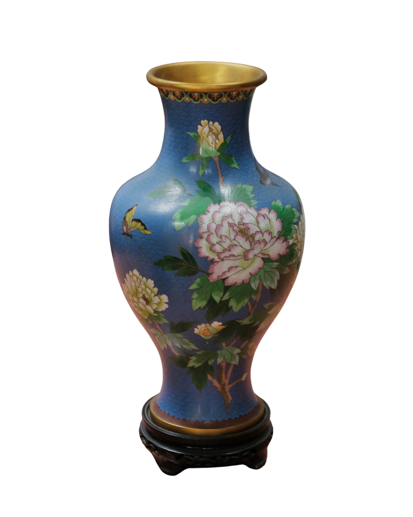 SET OF CHINESE FLORAL DECRETIVE VASES w. STAND