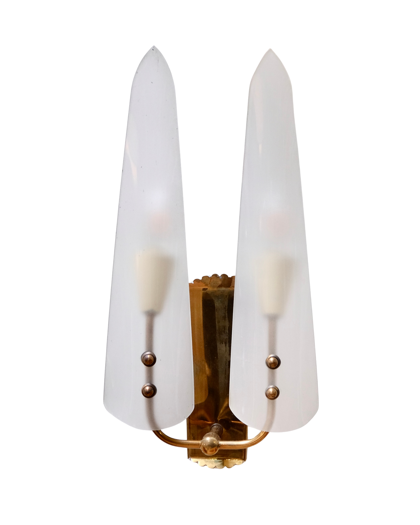 TWIN SPIRE SCONCES w. SCALLOPED BRASS MOUNT