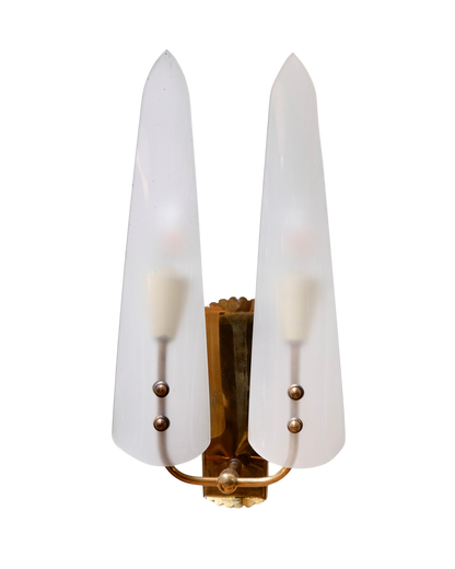 TWIN SPIRE SCONCES w. SCALLOPED BRASS MOUNT