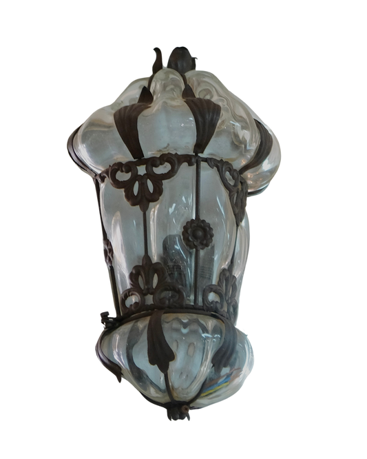 VENETIAN IRON & GLASS LANTERN SCONCES