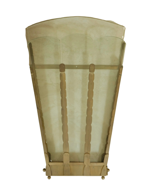 GLASS PANELLED SCALLOPED BRASS WALL VASE