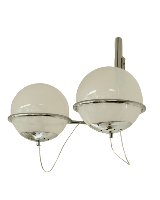 SET OF EIGHT CHROME TWIN GLASS GLOBE CANDLE SCONCES