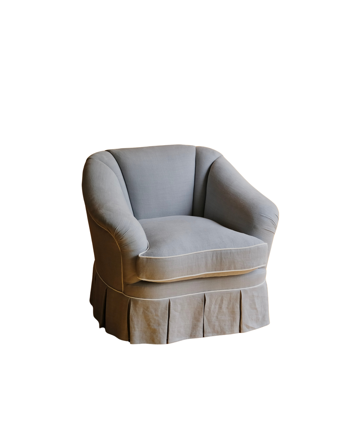 FRENCH POWDER BLUE THREE PIECE PLEATED LINEN SOFA SET