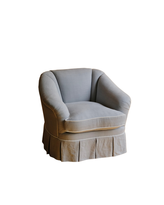 FRENCH POWDER BLUE THREE PIECE PLEATED LINEN SOFA SET