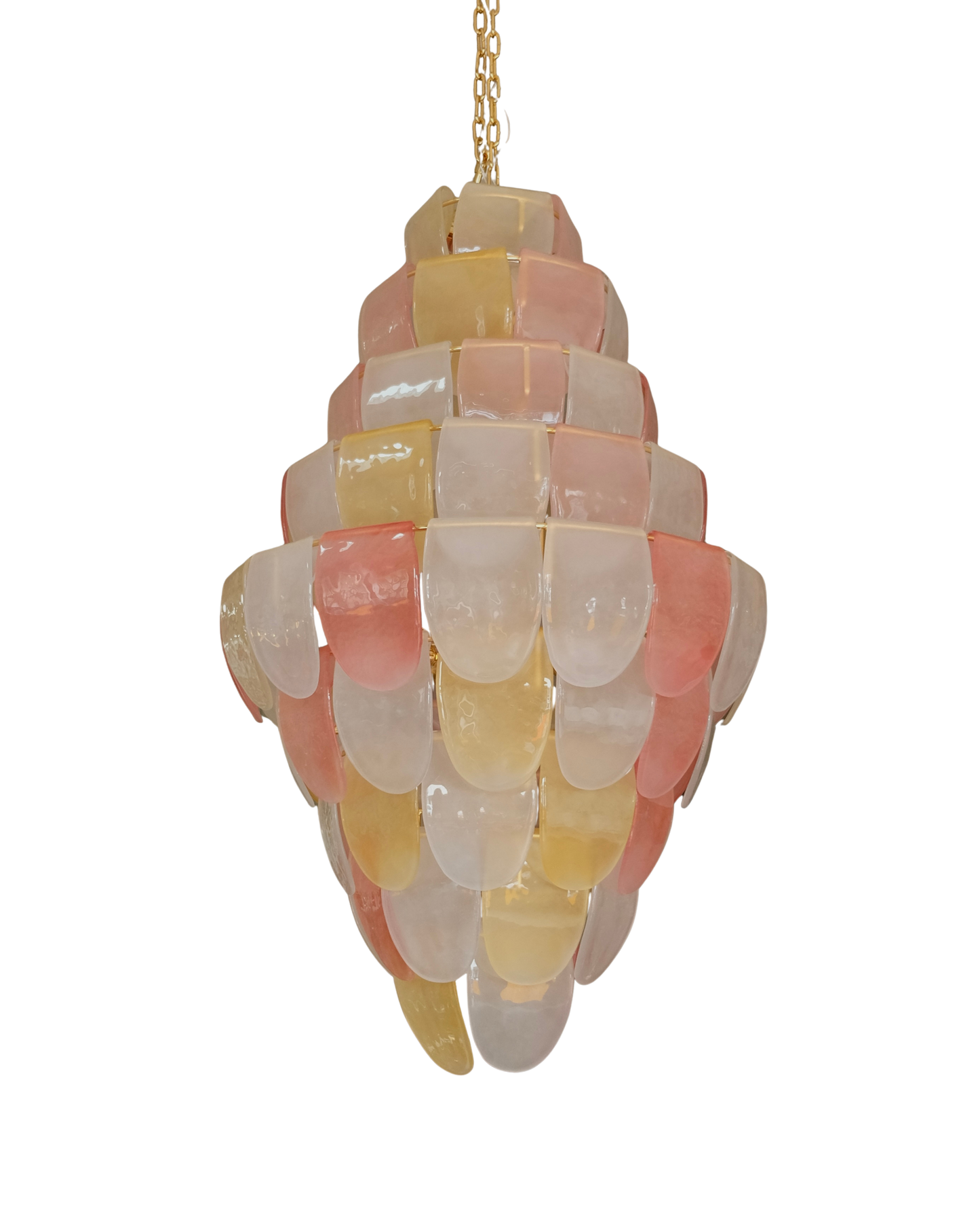 SANDED PINK & AMBER NINE TIER MURANO GLASS CHANDELIER