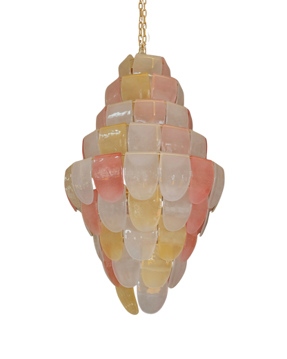 SANDED PINK & AMBER NINE TIER MURANO GLASS CHANDELIER