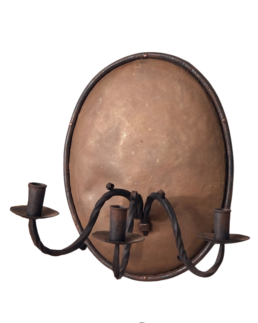 IRON WALL SCONCE w. THREE ARMED CANDLE HOLDER