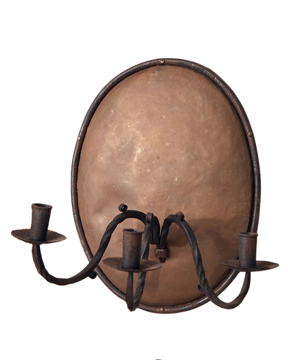 IRON WALL SCONCE w. THREE ARMED CANDLE HOLDER