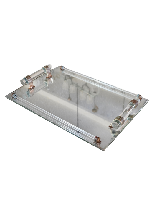 BRASS & BEVELLED GLASS SERVING TRAY