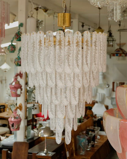 FROSTED SIX TEIR MURANO GLASS LEAF STENCIL CHANDELIER