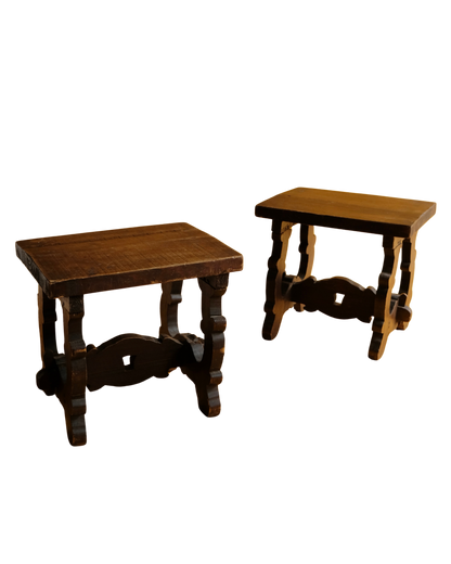 PAIR OF INTERLOCKING SPANISH WALNUT SIDE TABLES