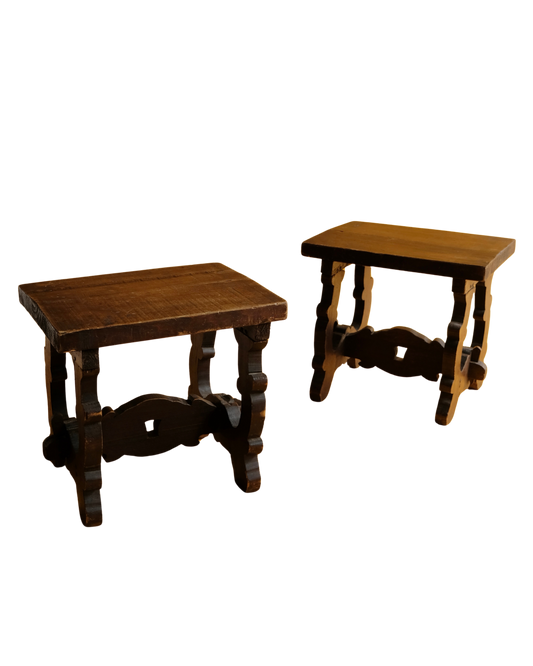 PAIR OF INTERLOCKING SPANISH WALNUT SIDE TABLES
