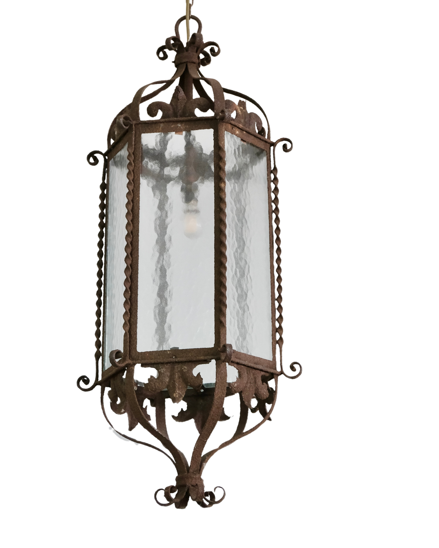 PAIR OF WROUGHT IRON SCALLOP LANTERNS