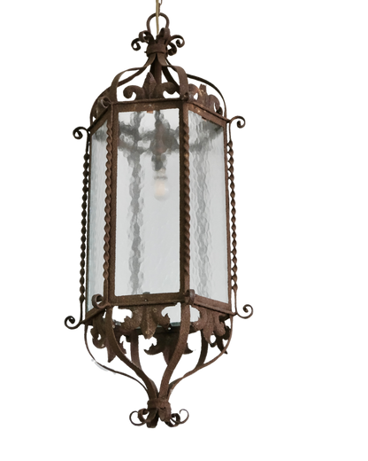 PAIR OF WROUGHT IRON SCALLOP LANTERNS