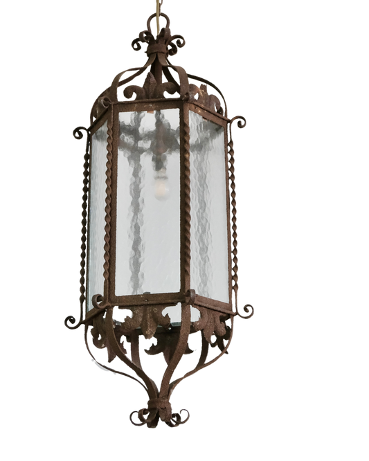 PAIR OF WROUGHT IRON SCALLOP LANTERNS