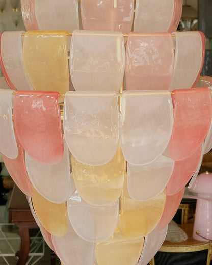 SANDED PINK & AMBER NINE TIER MURANO GLASS CHANDELIER