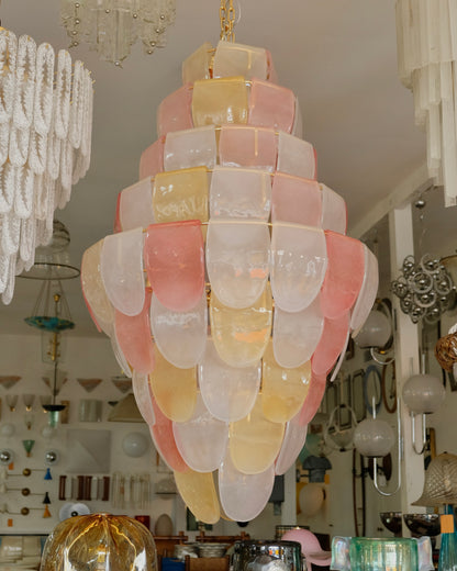 SANDED PINK & AMBER NINE TIER MURANO GLASS CHANDELIER