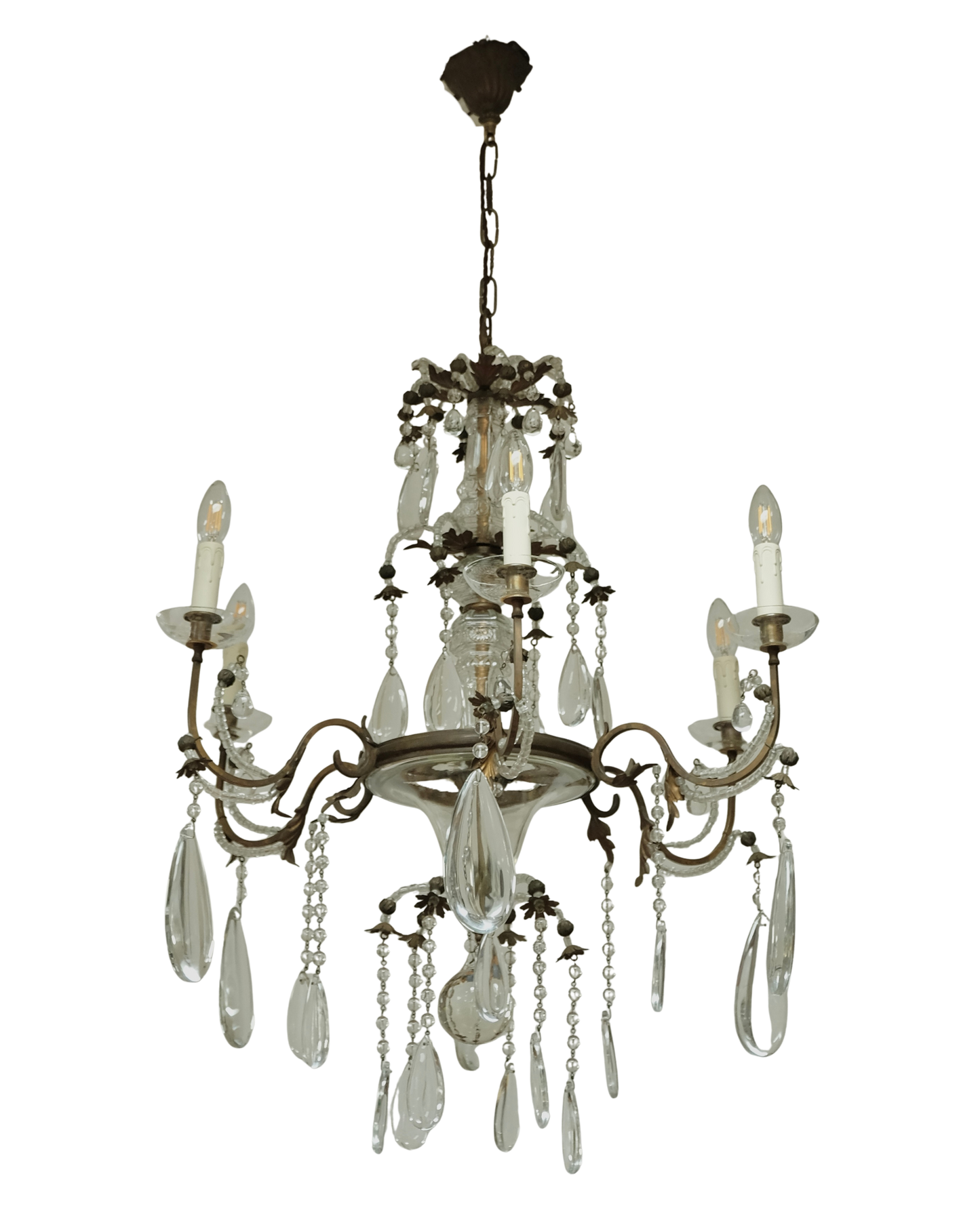 FRENCH CRYSTAL & GILT SIX ARMED CHANDELIER