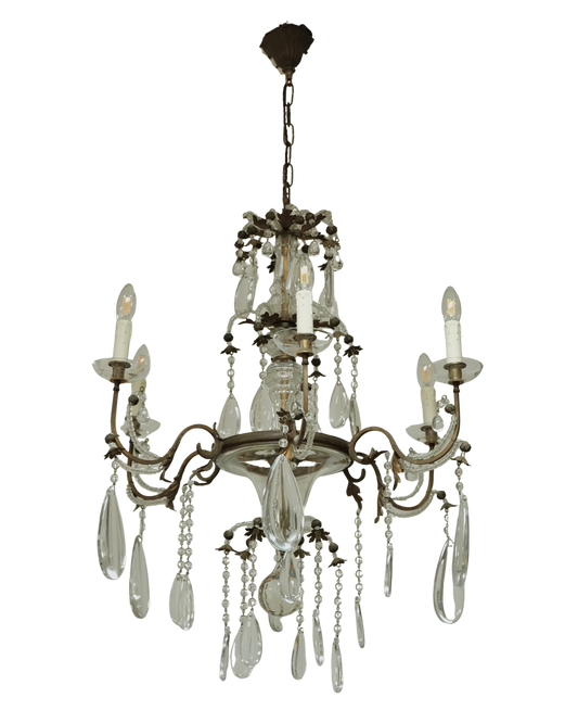 FRENCH CRYSTAL & GILT SIX ARMED CHANDELIER