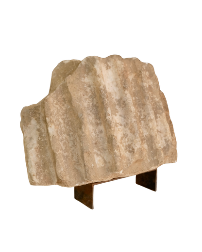CARVED STONE FRAGMENT w. CURLED WROUGHT IRON STAND