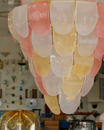 SANDED PINK & AMBER NINE TIER MURANO GLASS CHANDELIER