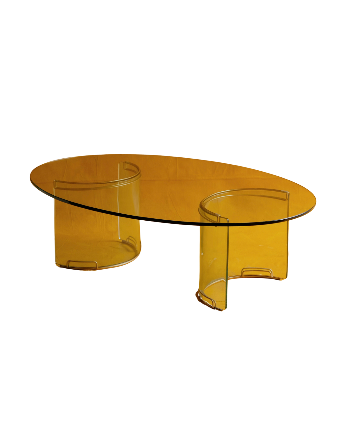 CURVED GLASS ADAM COFFEE TABLE w. BRASS DETAIL