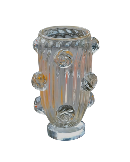 CLEAR AMBER WASH MURANO VASE w. APPLIED SWIRLS