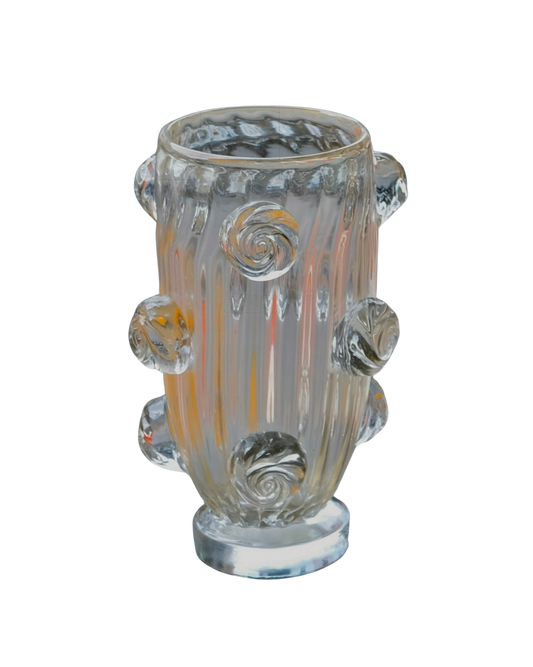 CLEAR AMBER WASH MURANO VASE w. APPLIED SWIRLS