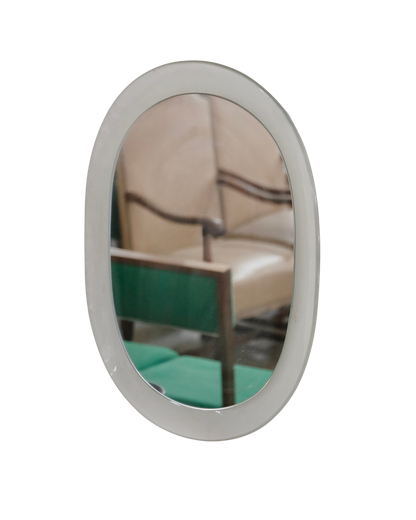 OVAL MIRROR w. CURVED FROSTED GLASS FRAME