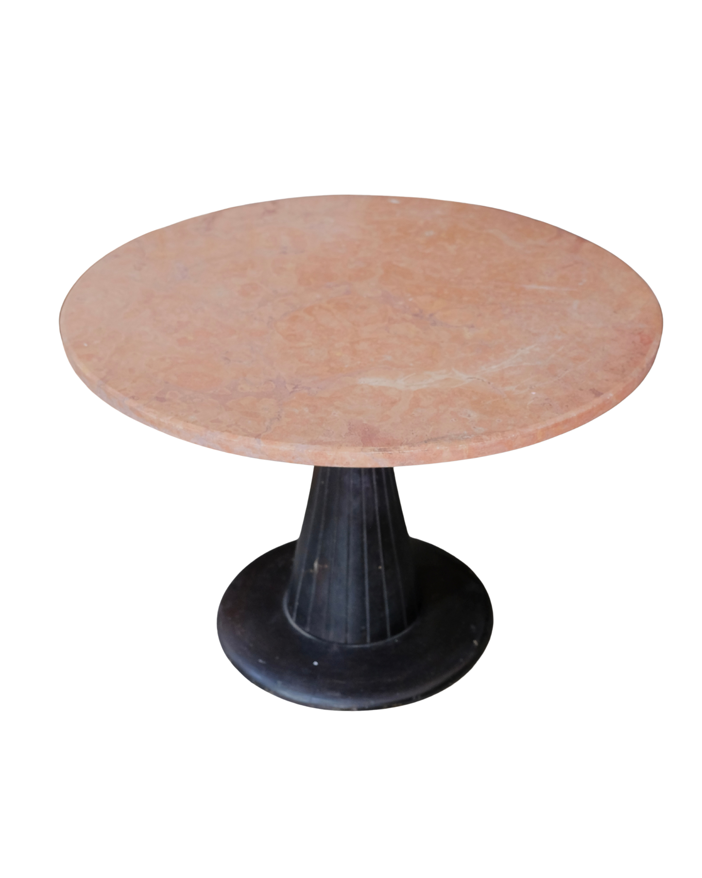 MARBLE PEDESTAL COFFEE TABLE w. EBONIZED BASE