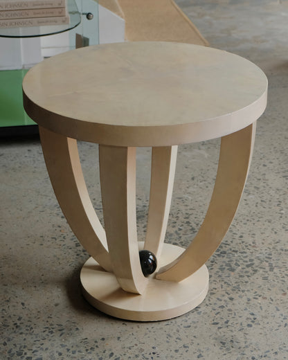 SINGLE TEXTURED IVORY PARCHMENT SIDE TABLE