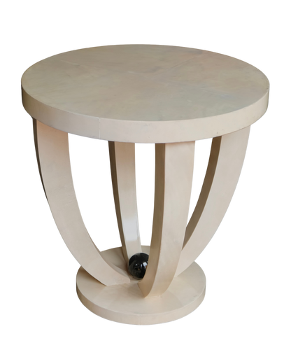SINGLE TEXTURED IVORY PARCHMENT SIDE TABLE