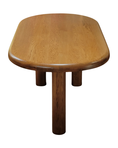 SPANISH OAK CYLINDRICAL TRI LEG DINING TABLE