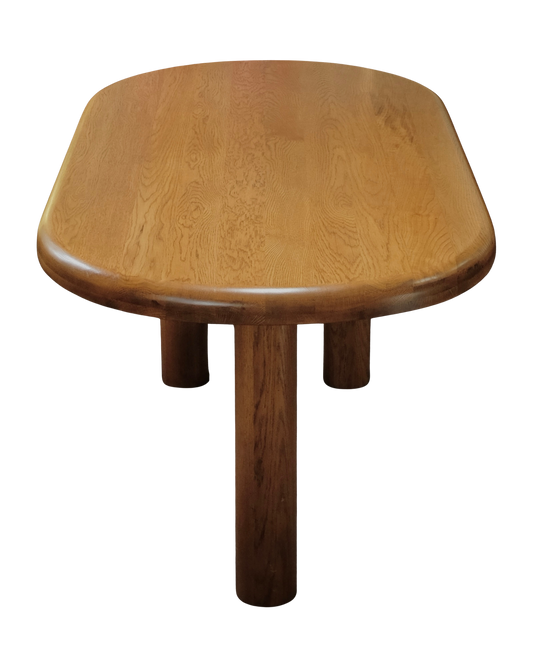SPANISH OAK CYLINDRICAL TRI LEG DINING TABLE