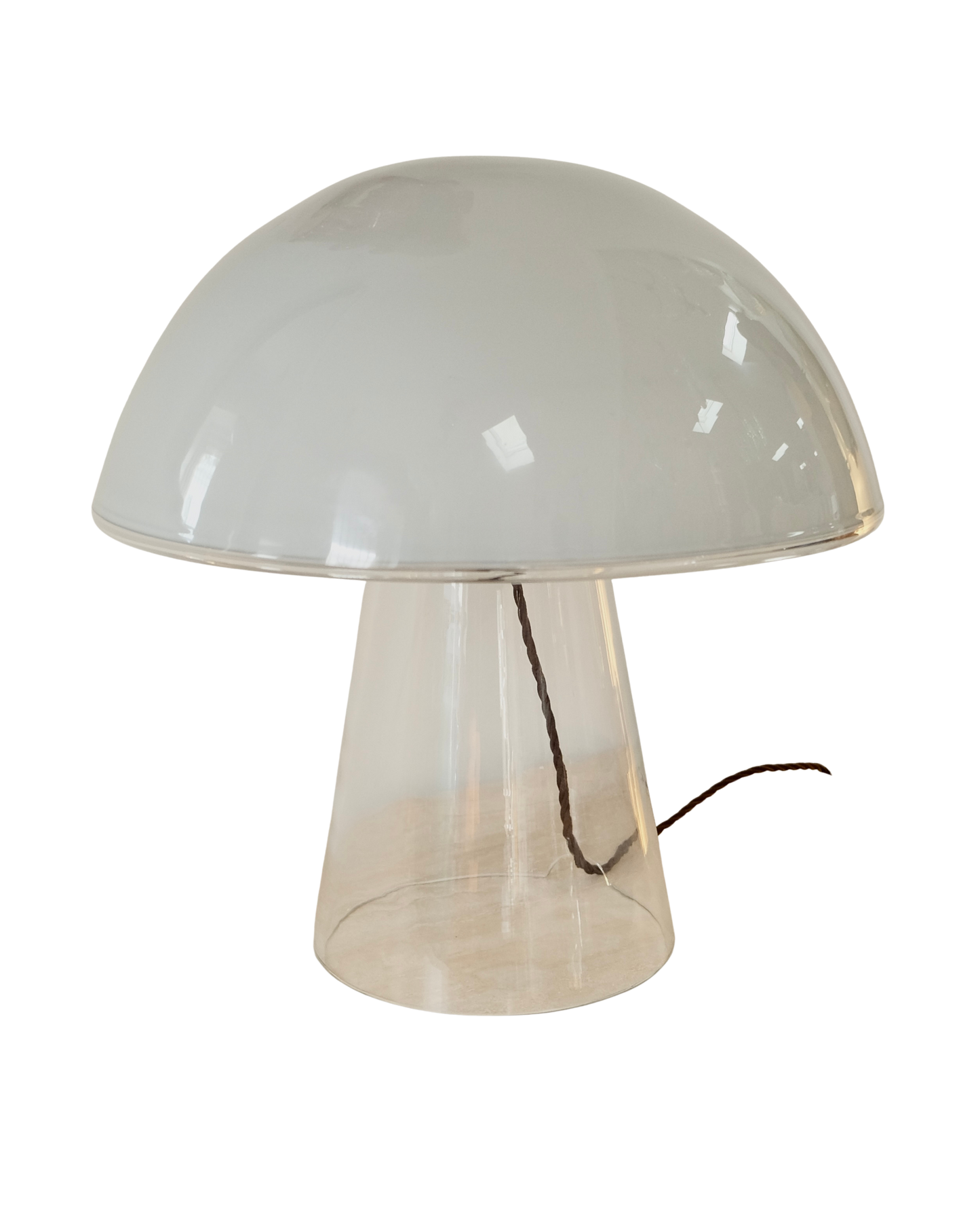 ITALIAN GREY GLASS MUSHROOM LAMP w. CLEAR BASE