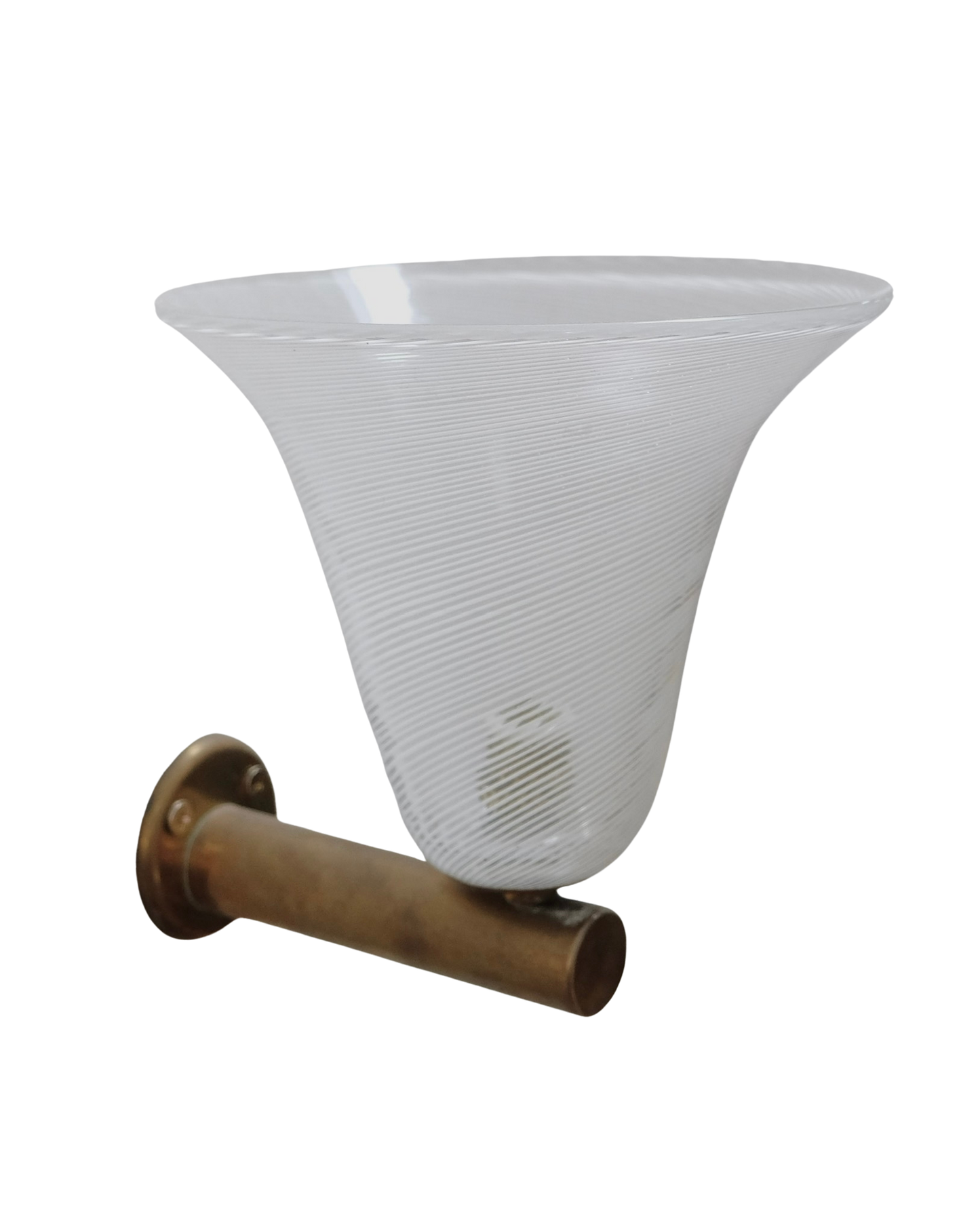 TAPERED WHITE LINED MURANO GLASS SCONCE w. BRASS MOUNT