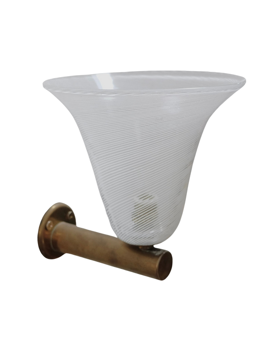 TAPERED WHITE LINED MURANO GLASS SCONCE w. BRASS MOUNT