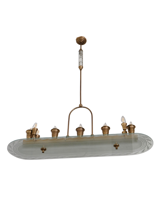 MODERNIST GLASS & BRASS CHANDELIER